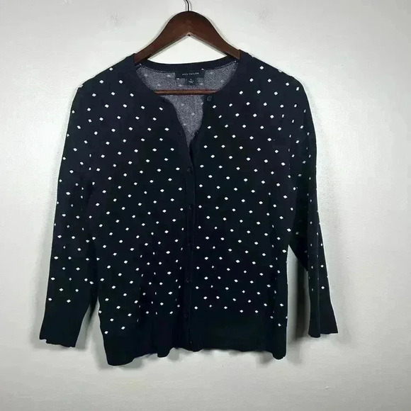 Ann Taylor Navy Polka Dot Button Up Cardigan - Picture 1 of 4